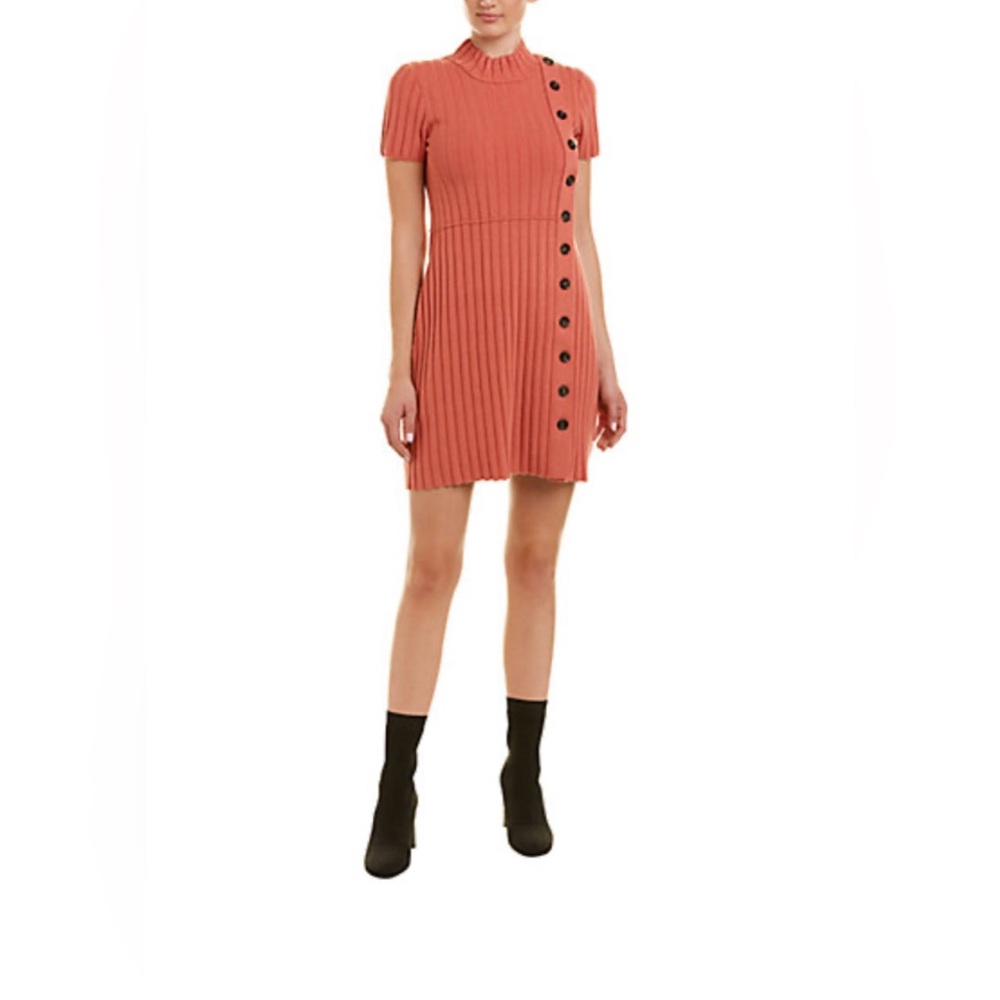 Free People Coral Ribbed Mini Dress